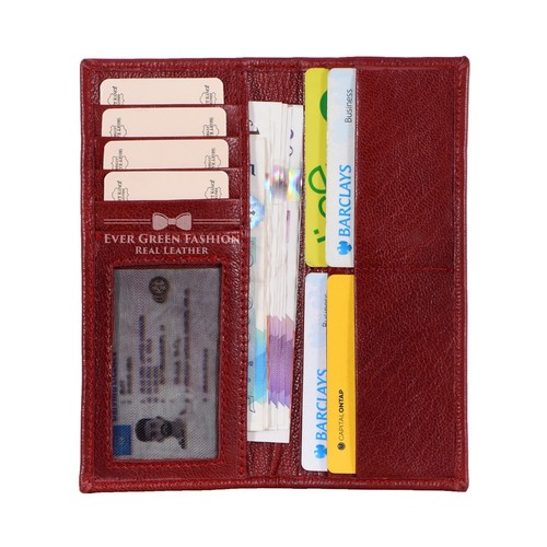 Men's Cowhide Leather Slim Long Wallet Cash Card Holder Coat Bifold Wallet Purse - Picture 3 of 5