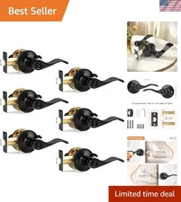 Matte Black Wave Style Privacy Door Levers - 6 Pack, Easy Install & Durable
