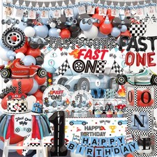 Fast One Birthday Decorations For Boys 1st Race Car Theme Party Decor Supplie...