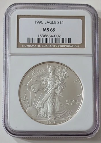 1996 AMERICAN SILVER EAGLE NGC MS 69 BROWN LABEL SKU 1536684-002
