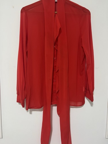 Scanlan Theodore Red Blouse Size 10 With Neck Tie Detail - Picture 7 of 7