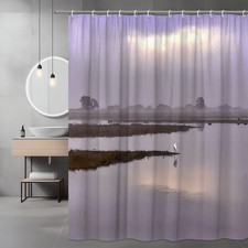 Misty Wetland Bird Shower Curtain Landscape Print