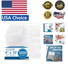 1000 Count 4” X 10” Clear Resealable Zip Bags - Durable & Waterproof Storage