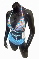 Jessica Simpson Geo Print Swimwear Bikini Top Blue Multi Size Large MSRP 54