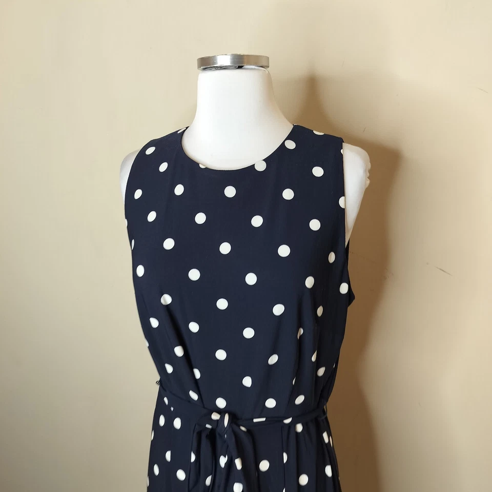 Anne Klein Polka Dot Dress Size XL Womens Belted Black White Stretch Fit Flare - Image 4 of 4