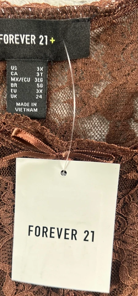 FOREVER 21 NUEVO Mujer Marrón Café Encaje Top Recortado Festival Y2K Talla 3X Camisa Foto 2 de 4