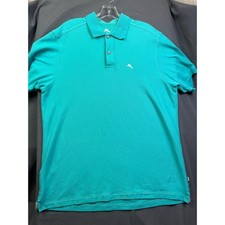 Tommy Bahama Mens Large Teal Green Cotton Pique Short Sleeve Marlin Polo Shirt