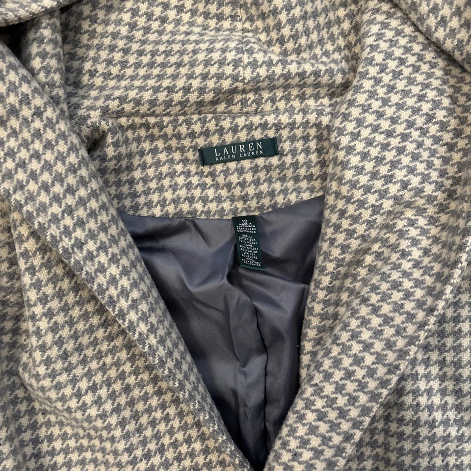 Abrigo Lauren Ralph Lauren Mujer 10 Pata de Gallo Lana Cinturón Chaqueta con Capucha Elegante Foto 2 de 3