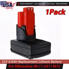 1Pack for Milwaukee M12 XC6.0 12V 6.0Ah Extended Capacity Battery 48-11-2411 New