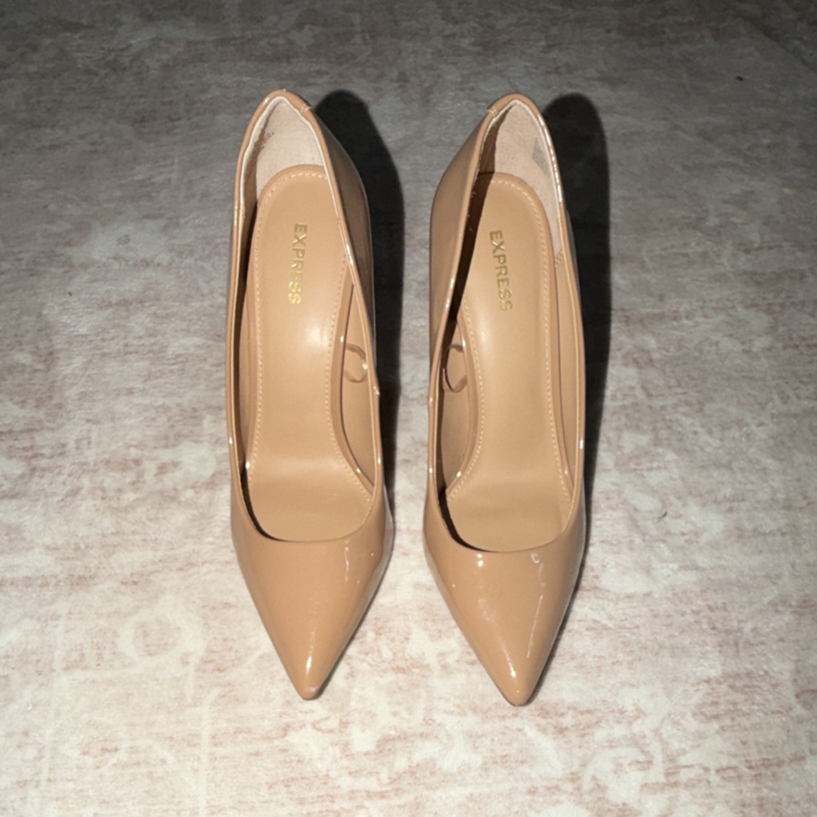 Express Beige Patent Leather Pointed Toe Stiletto Pumps for Women