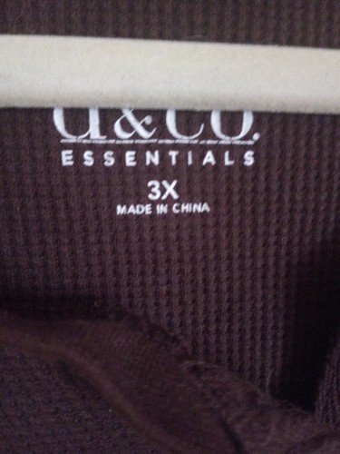 Denim & Company Essentials Brown Waffle Knit Plus Size 3X Henley Shirt - Picture 2 of 3
