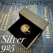 925 Silver Ring Skull Cross Gold Black Enamel Vintage Style Men US Size 7.75