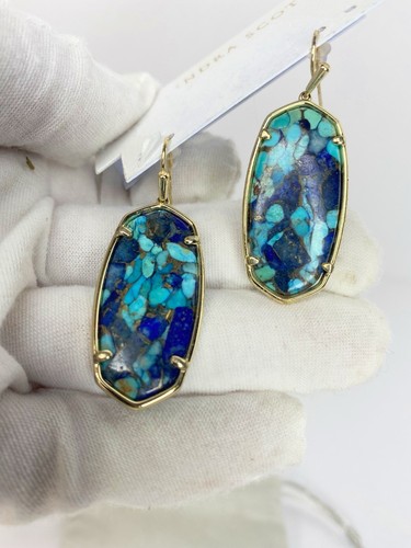 Pendientes colgantes Kendra Scott Elle en bronce veteado lapislázuli turquesa magnesita - Imagen 8 de 10
