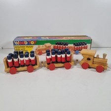 Vintage Wooden Train Set With 20 Peg Soldiers Pull Along Toy Boxed 1990