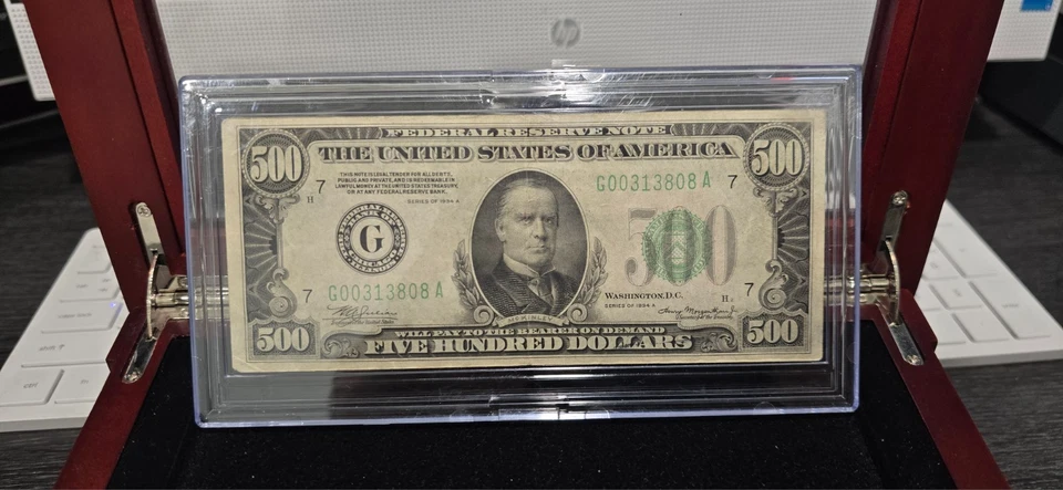 US Paper Money $500 Bill 1934 A Federal Reserve Note Chicago, in Display Box - Image 4 of 4