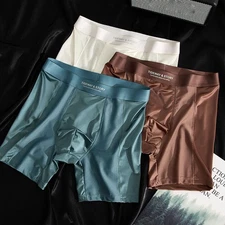 4PCS Mens Ice Silk Underwear Breathable Boxer Shorts Seamless Satin Cool Briefs