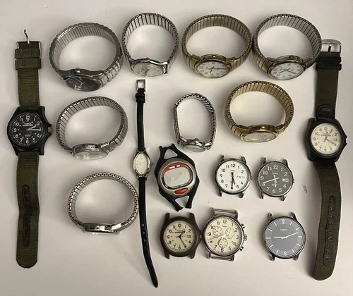 Timex Watch 17 Piece Lot, Untested, Vintage & Modern, Expedition, Weekender, Etc