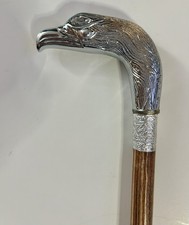 Handcrafted Silver Metal Eagle Head 36  Wooden Walking Stick Cane Made In WI