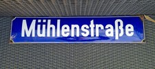 Original Vintage German Enamel Street Sign Muhlenstrabe 70cm x 15cm vgc