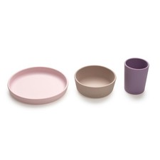 Plate Bowl Cup Set for Toddlers Kids - Purple Grey Pink