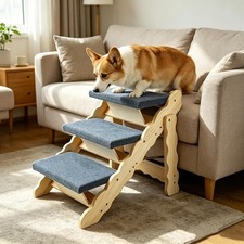 3-Step Wooden Pet Stairs Indoor Pet Stairs for Small Medium Large Pet, 150lb
