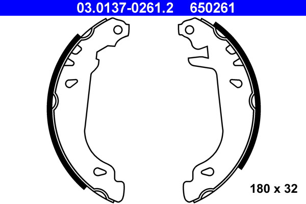 Rear ATE 03.0137-0261.2 Brake Shoe Set for CITROËN,PEUGEOT