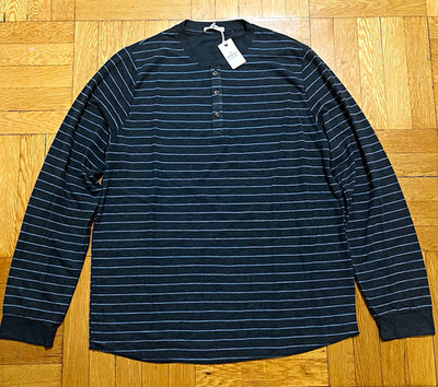 Marine Layer DK LS Henley Heather Grey/Light Blue Striped LS Tee XL
