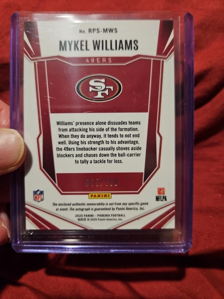 2025  phoenix FB- Rookie Patch Auto Mykel Williams #RPs-MWS /199 (AU, MEM, RC) - Image 3 of 4