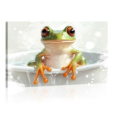 Frog Canvas Wall Art Bathroom Wall Decor Funny Frog in Bathtub Picture Animal...