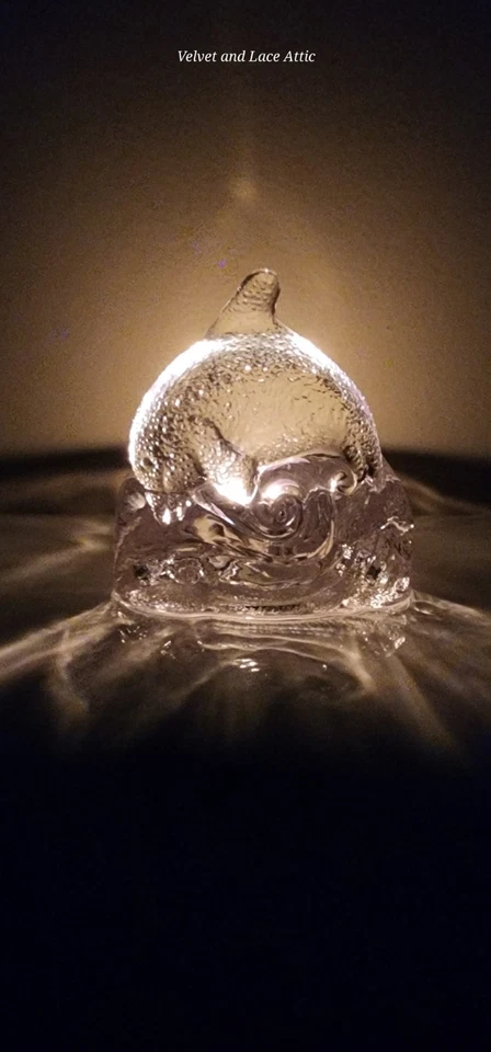 Candelabro de delfín de vidrio transparente vintage años 90 - decoración náutica Ocean Wave Foto 2 de 4