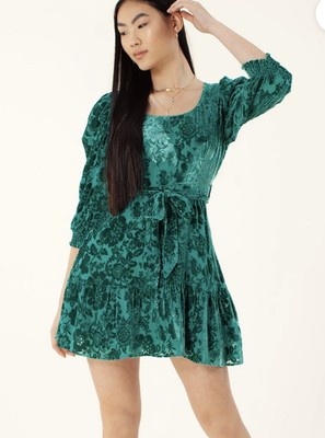 Hale Bob Talora Emerald Green Velvet Burnout Silk Dress Prom Party Small NWT