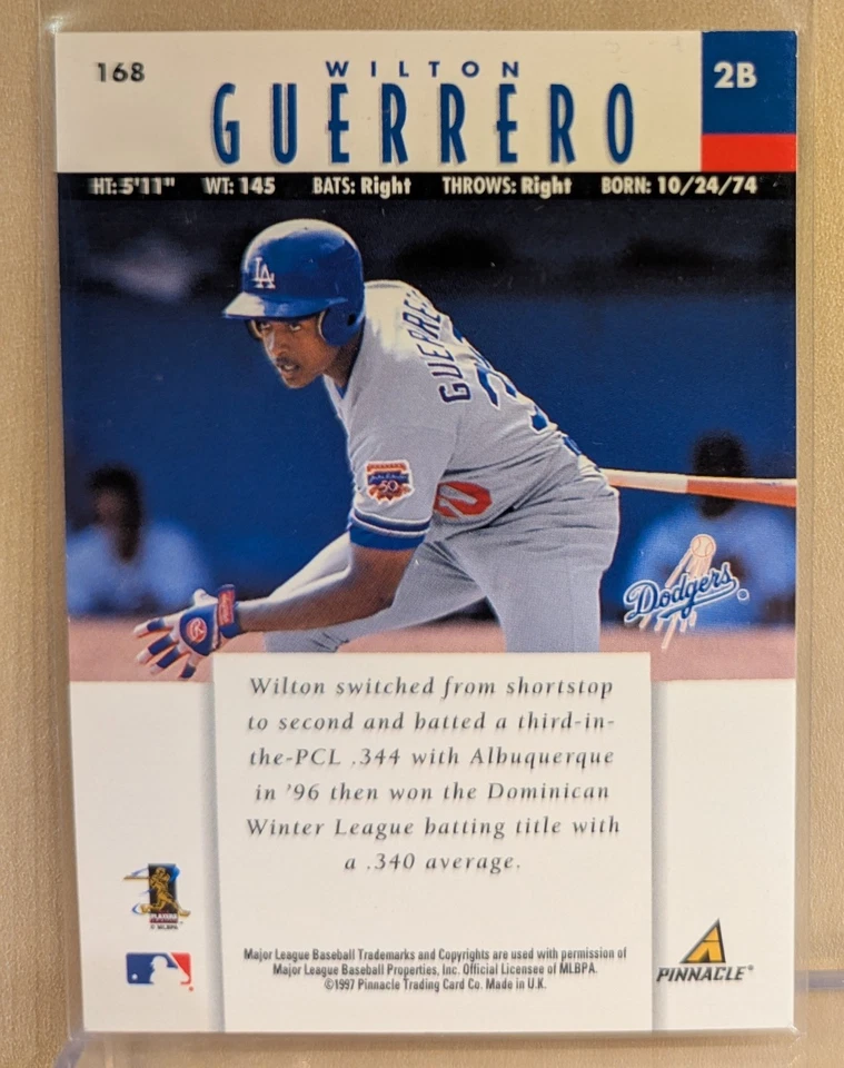 1997 New Pinnacle ARTIST PROOF #168 Wilton Guerrero Dodgers RARE MUSEUM PARALLEL - Image 2 of 2
