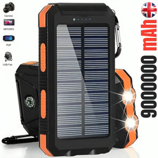 9000000mAh Solar Powe Bank Pack Waterproof 2USB LED Battery Charger Phone UK