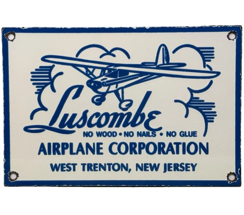 VINTAGE LUSCOMBE AIRCRAFT PORCELAIN SIGN DEALERSHIP GAS OIL HANGAR AIRPLANE CORP