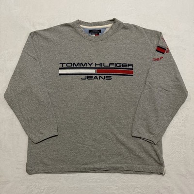 Vintage 90s Tommy Hilfiger Jeans Spell Out Sweatshirt Gray USA Made Men s Large