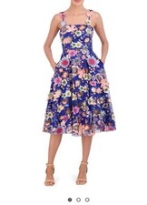 ELIZA J Floral Appliqué Mesh Midi Dress Size 6