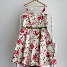 Vintage Tea Dress 18 White Pink Floral 1950s Party Garden Romantic Picnic Audrey