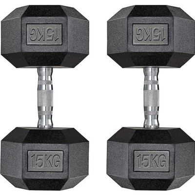 Hexagon Hantelset 2x15kg Gummiert,Rostfrei,Kunststoff,Home Fitness