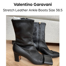 Valentino Garavani  Leather Ankle Boots with Gold Metal Toe Caps & Fold-Over Bow