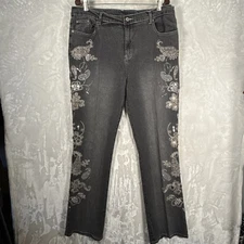 DG2 Diane Gilman Women’s Black/Gray Jeans Sz 16T Stretch Full Paisley Beaded Leg