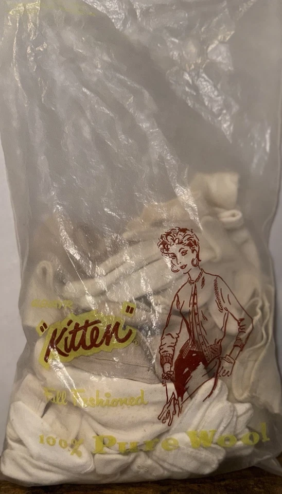 Lote de guantes de gatito de lana vintage años 50 con bolsa original Foto 2 de 3