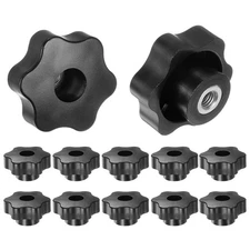 12pcs Star Knobs M8 Thread 48mm Head Through Hole Metal Insert Knob Black