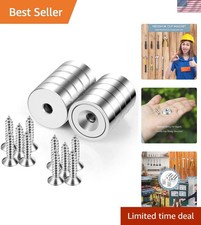 Rust-Free Neodymium Disc Magnets - 40lbs Pull Force, 10 Pack with Screw Holes