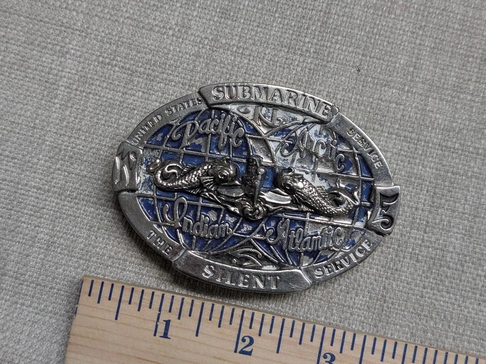 De colección USN Hebilla de Cinturón Marina de los Estados Unidos Peltre SUBMARINO el Servicio Silencioso OCCIDENTAL Foto 4 de 4