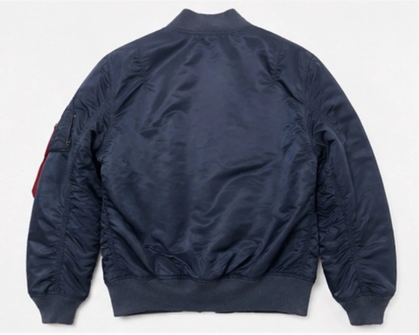 Alpha Industries Bomberjacke Herren L Blau/Rot Nylon Stehkragen RV Taschen Logo - Bild 2 von 4