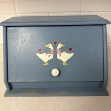 Vtg Wood Bread Box 80s 90s Ducks Geese Hearts...