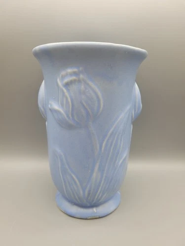 Vintage McCoy Pottery Blue Tulip Vase Marked USA Matte Finish