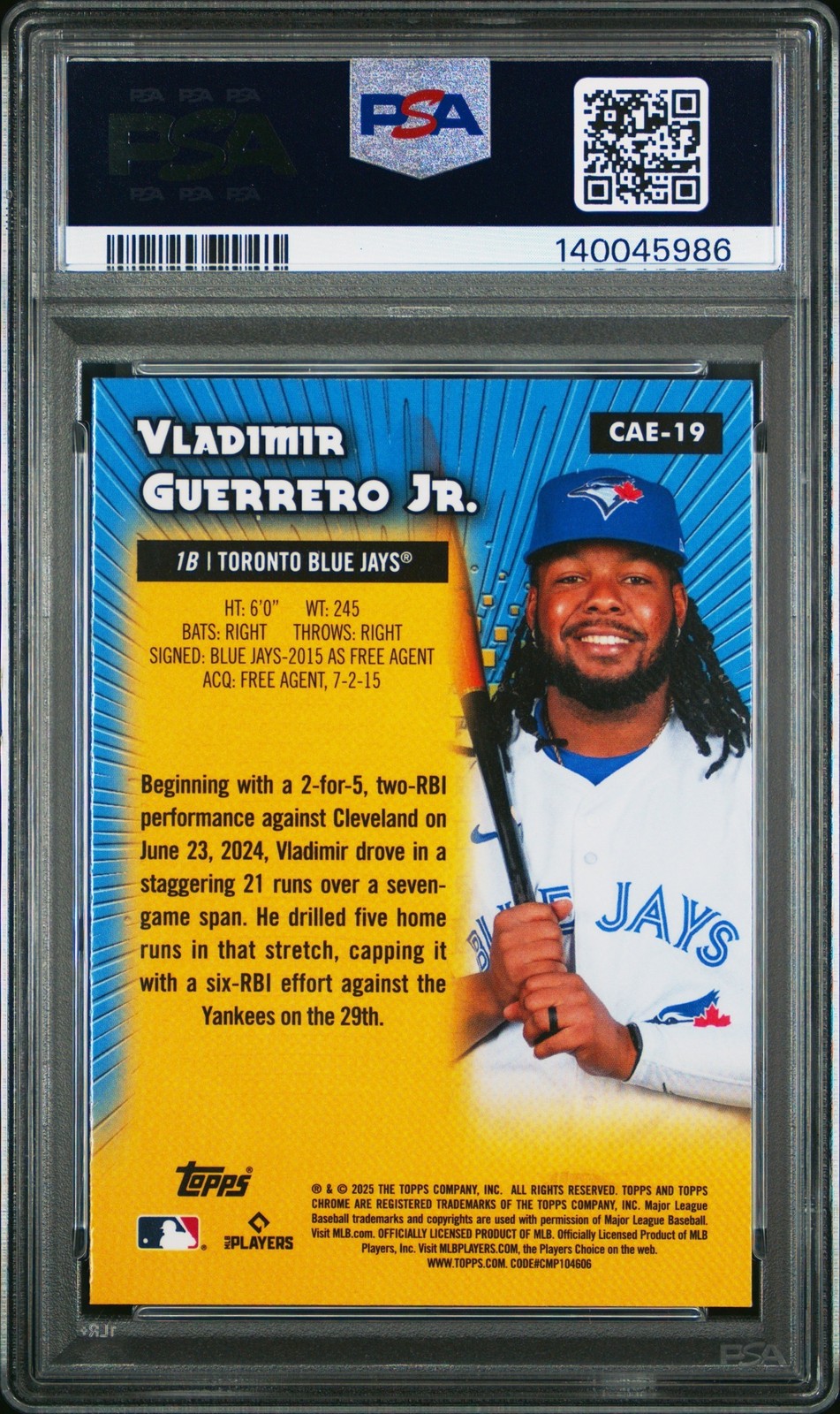 2025 Topps Chrome Vladimir Guerrero Jr. All-Etch PSA 10 Toronto Blue Jays view 2