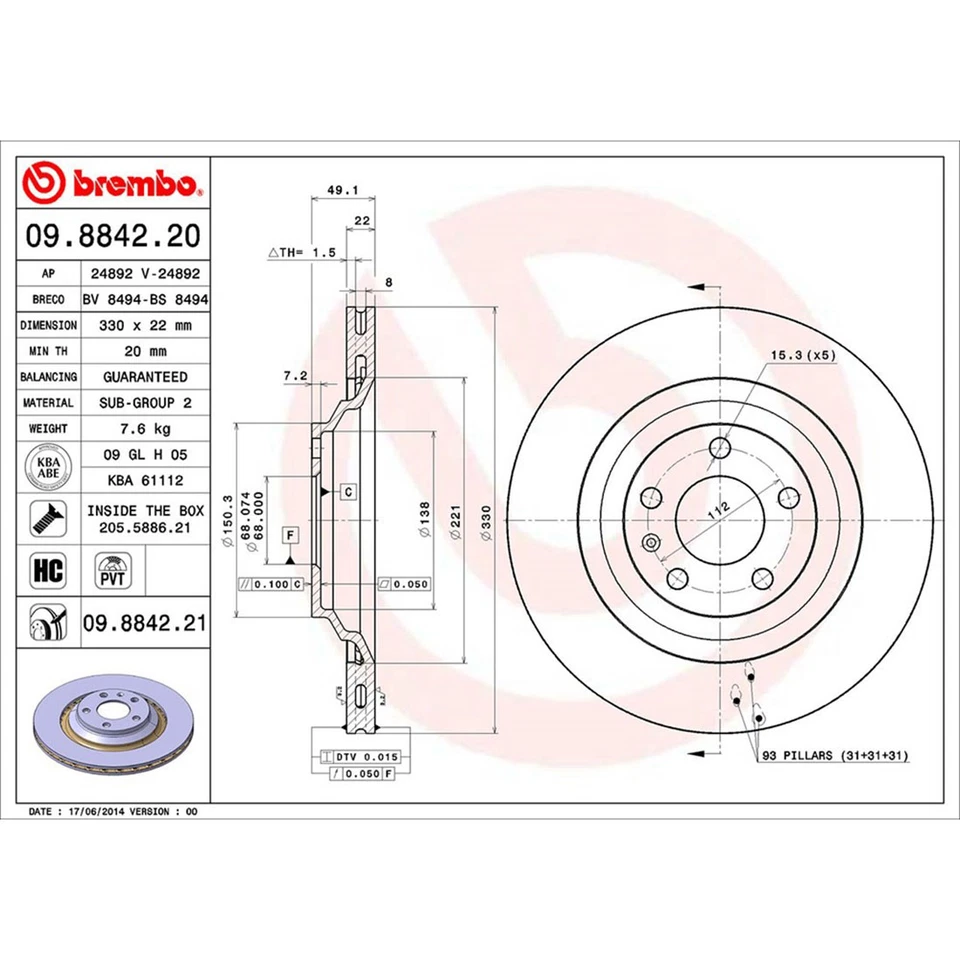Kit pastillas freno rotores trasero Brembo para Audi A6 Quattro 2005-2009 Foto 3 de 4