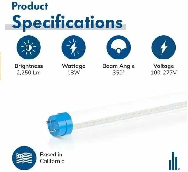 18W 4 ft. Bombilla de tubo LED de vidrio de derivación de alimentación lineal T8 T10 T12 de un solo extremo, 24 piezas Foto 2 de 4